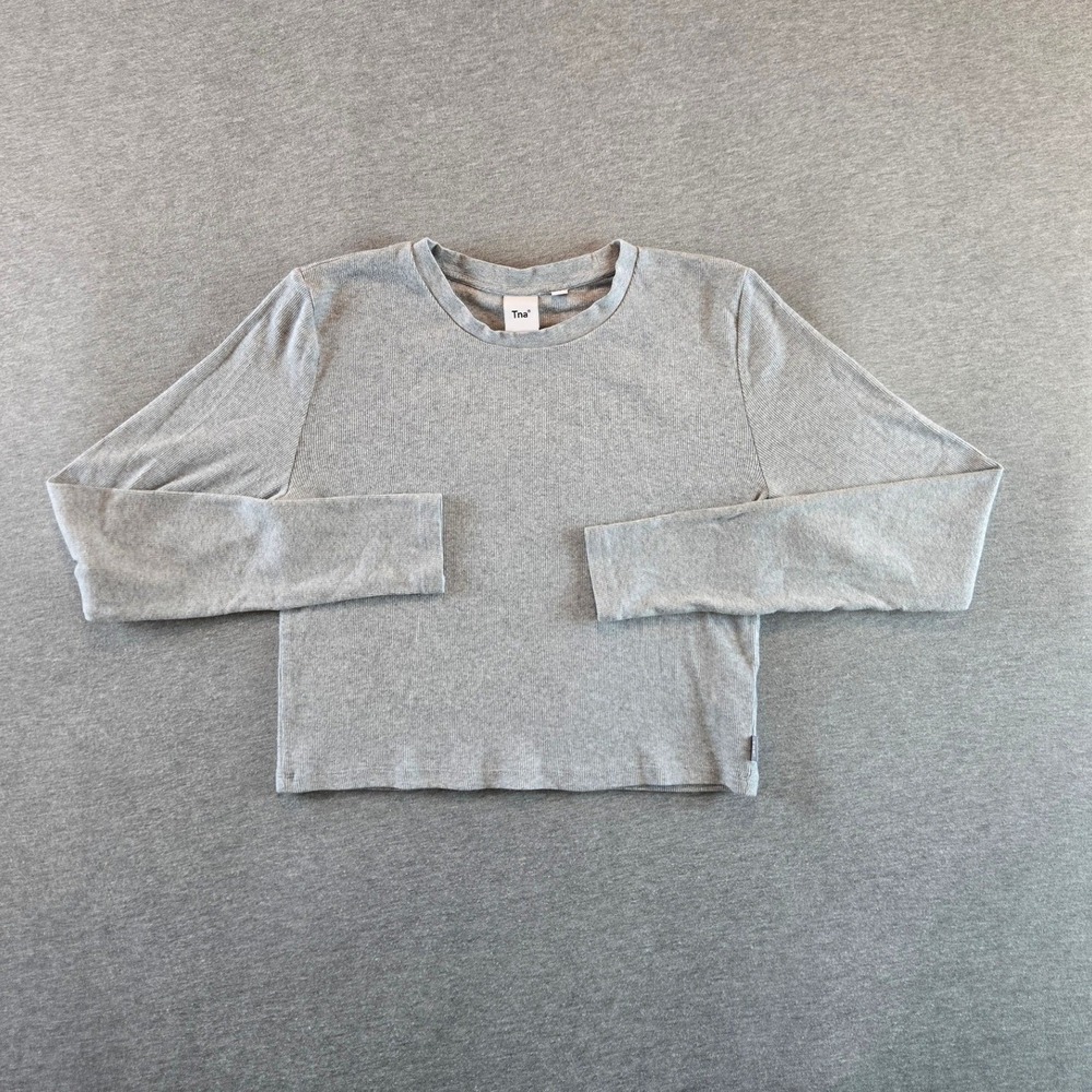 Tna Shirt Womens Large Gray Cropped Ribbed Long Sleeve Crewneck Minimalist Boxy